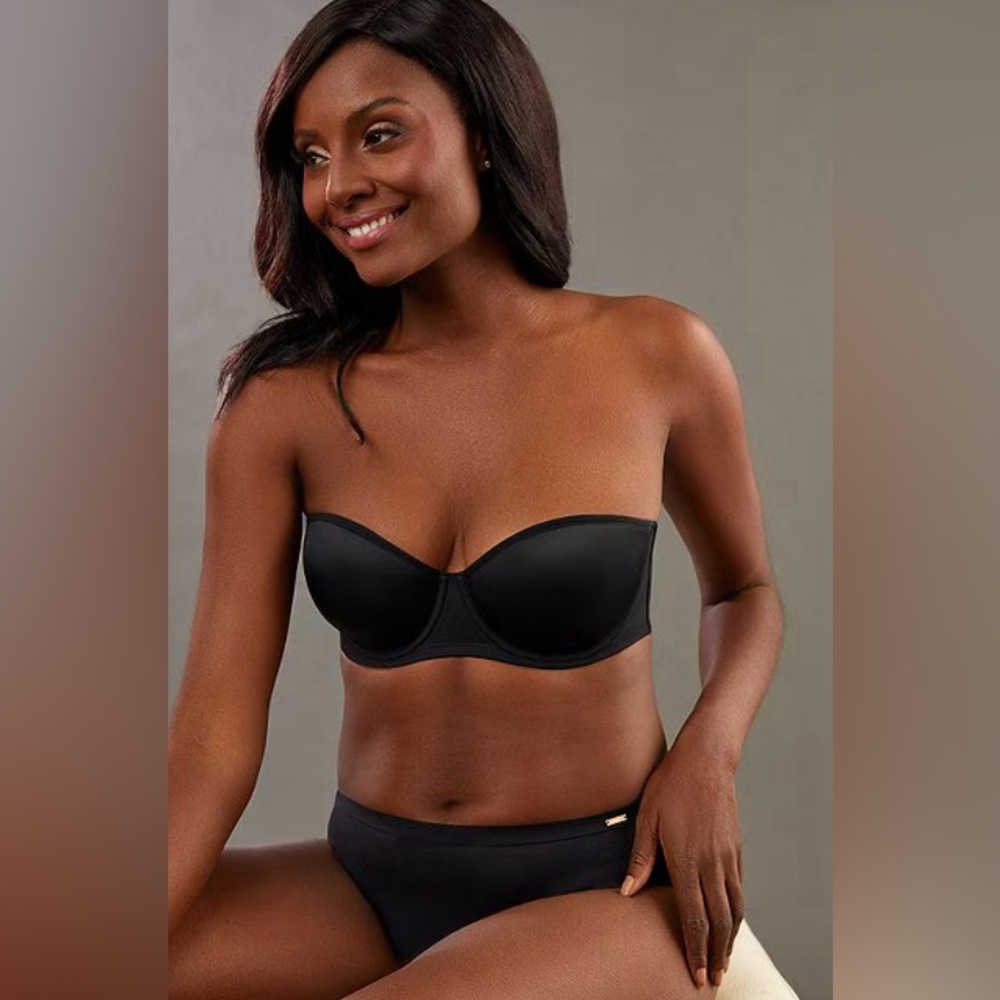 New Le Mystère Strapless Convertible Bra in Black Underwire 36F 36DDD one strap